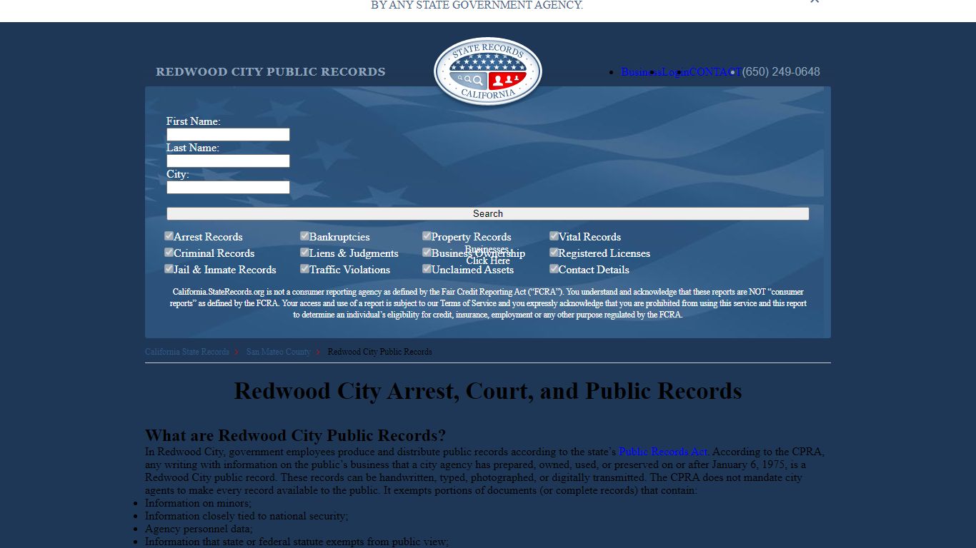 Redwood City Arrest, Court, and Public Records