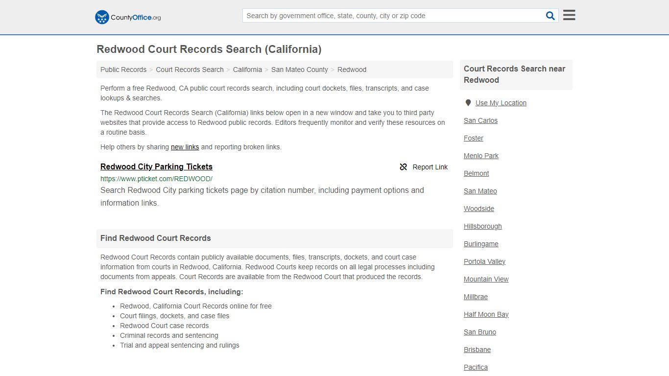 Redwood Court Records Search (California) - County Office