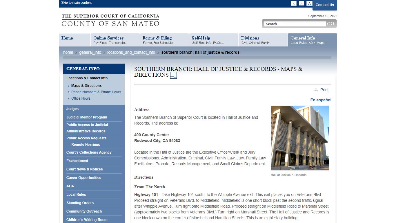 Southern Branch: Hall of Justice & Records - Maps & Directions